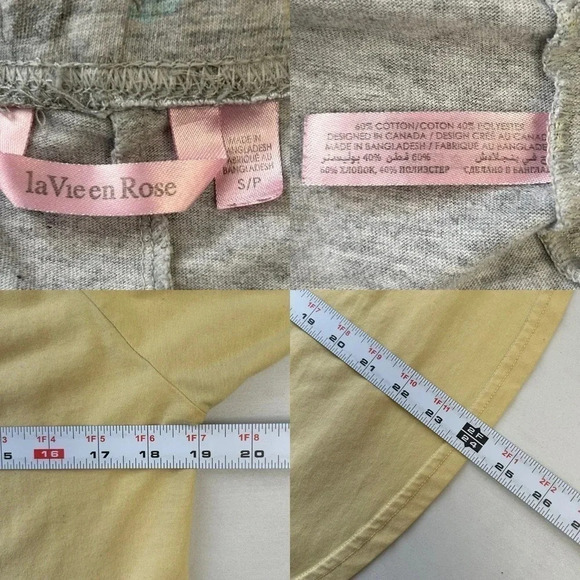 La Vie en Rose Pajama Set 3PC Sleepwear Top Shorts Capris Grey Yellow Small - Picture 11 of 16